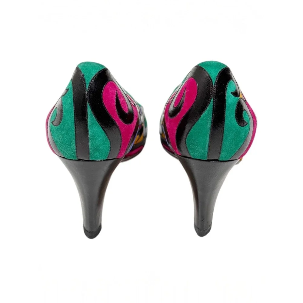 Andrea Pfister Neiman Marcus Vintage Pumps Multi Color Swirl Leather Heels 7.5 - Picture 4 of 7